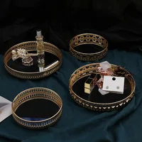 Luxury Golden Iron Delicate Glass Mirror Base Bedroom Desktop Jewelry Storage Tray Bedroom Desktop Cosmetic Decor Organize Plate 2