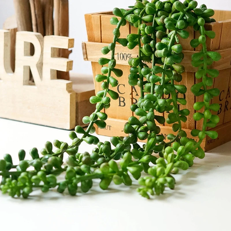4Pcs Artificial Succulents Hanging Plants Fake String Of Pearls Plant Faux Succulents Unpotted Branch Lover'S Tears Plants