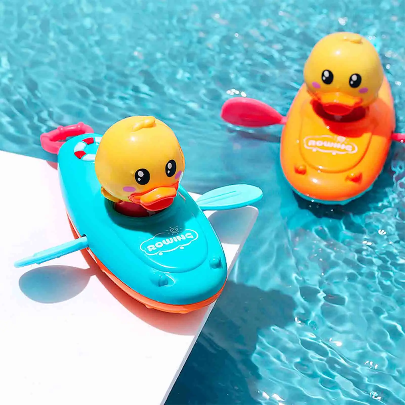 Juguetes de agua de baño para niños, bote de remos, pato, natación, cadena flotante enrollada, mecanismo de relojería, animales para niños, juguete de baño de diversión con agua