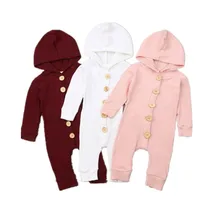 Combinaison en coton tricoté pour bébé fille et garçon, barboteuse à capuche, décontractée, manches longues, boutons, couleur unie, vêtements d'automne, 0 18M, livraison directe 