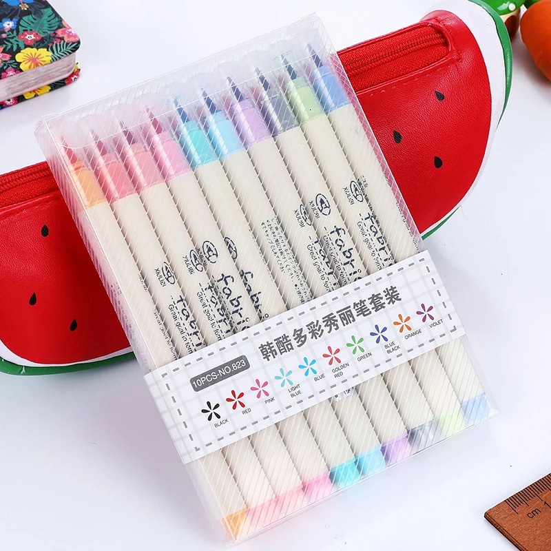 Милые художественные маркеры 10 наборов цветные чернила Gen Manga аниме акварельные кончики кисти ручка граффити карандаш для раскрашивания