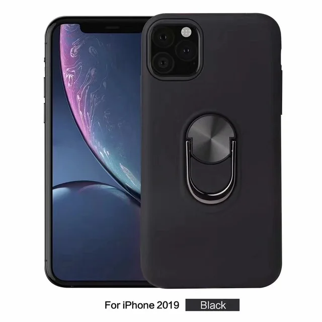 Black Роскошный армированный противоударный силиконовый чехол для IPhone 11 Pro XS Max X XR 7 8 6 PC бампер чехол для IPhone 6S 7 8 Plus металлическое кольцо - Цвет: Black