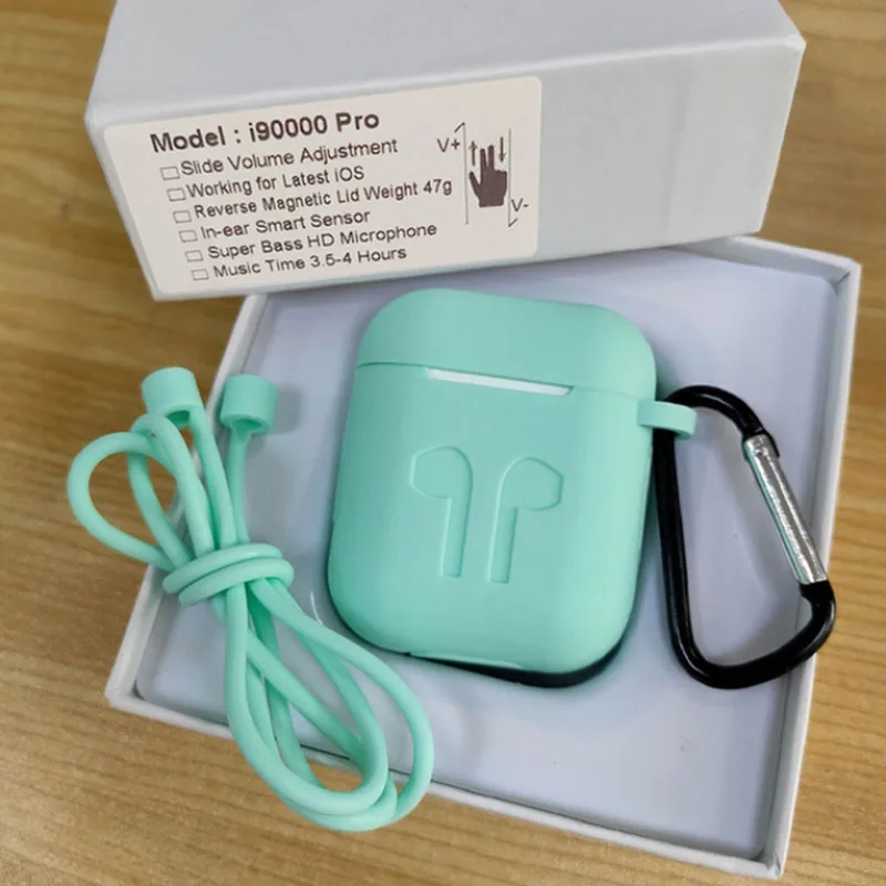 i90000Pro Green case I90000 Pro TWS 2 auriculares inalabilambricos 8D Super Bass Bluetooth 5,0 auriculares deslizantes ajuste de volumen auriculares - Цвет: i90000Pro Green case