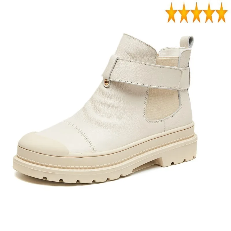 

Женские кожаные байкерские ботильоны на платформе, повседневные мотоциклетные ботинки с круглым носком и застежкой-липучкой, зимняя уличная одежда, Botas De Mujer