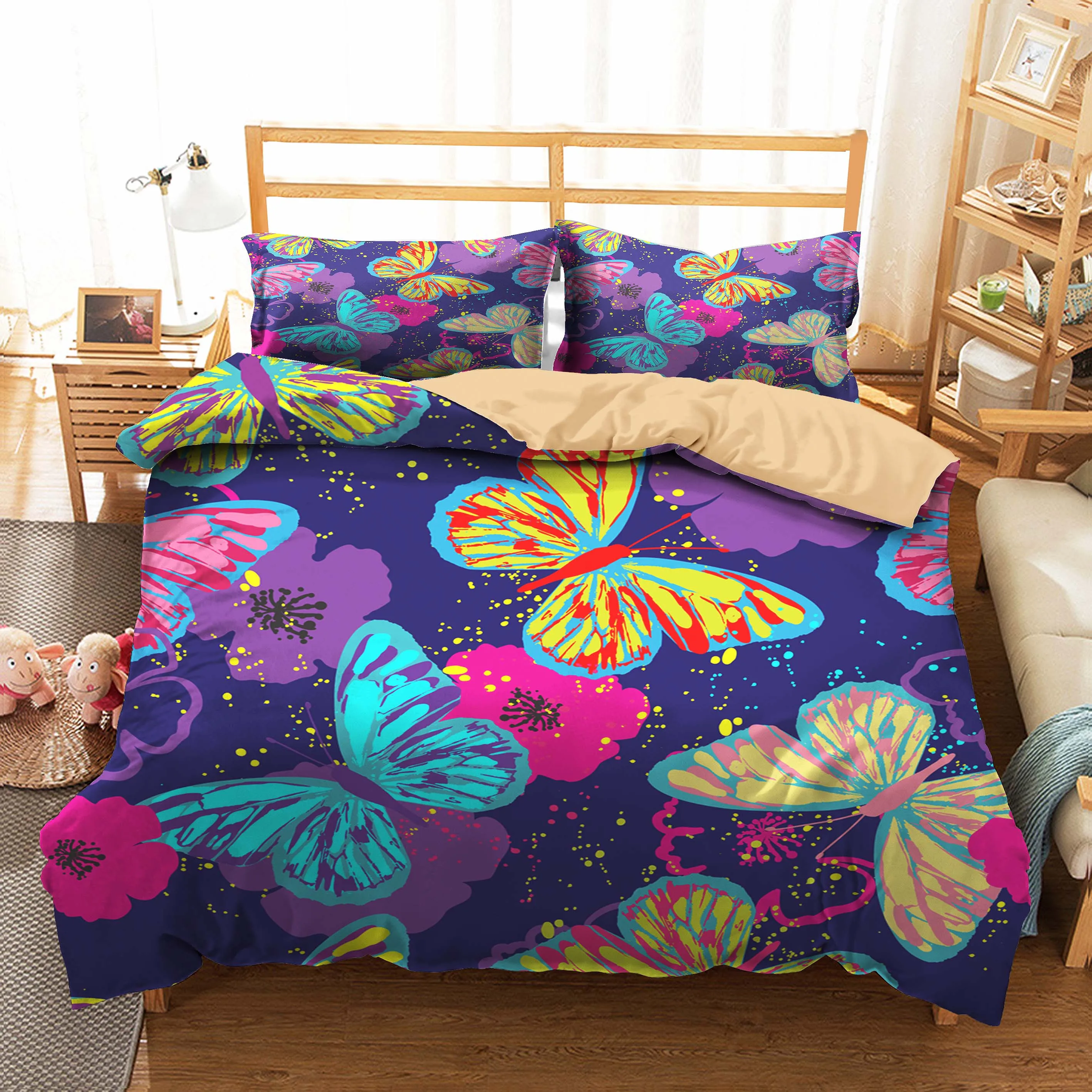 

Bedding Sets Soft Material Bed Comforter 3d Butterfly Printed Duvet Cover Set Home Textiles with Pillowcases Color Bed Linen