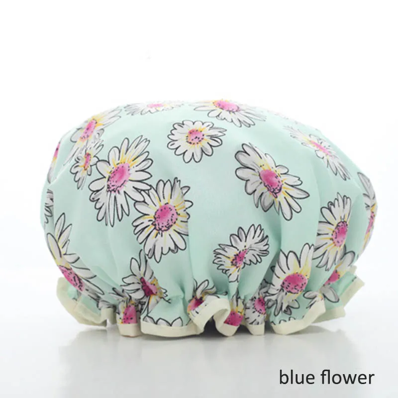 blue flower Толстая 1 шт. водонепроницаемая шапочка для ванной, аксессуары для душа, крышка для ванной комнаты, двойные шапки, принадлежности для волос - Цвет: blue flower