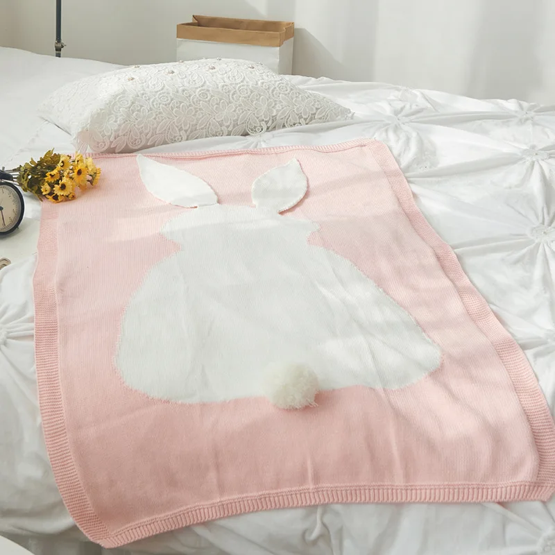 

Free shipping Christmas gift cute rabbit bunny pattern Multi-purposed Knitted Baby Kids Throw Blanket wrap Photography Props