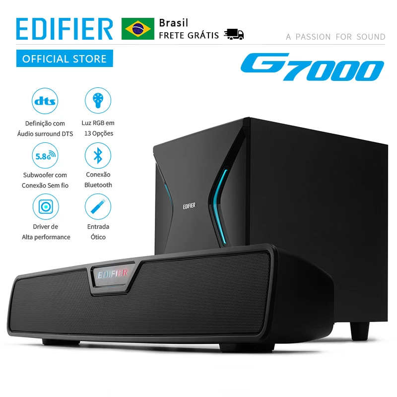 EDIFIER G7000 игровой Bluetooth Сабвуфер surround DTS Luz RGB em 13 opçóes driver de Alta performance Entrada ótico Soundbar| |