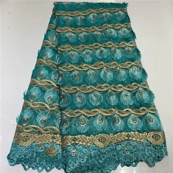 

Graceful water green with beaded African net lace cloth French tulle fabric for sewing clothing VRN296 (5yards/lot) multi color