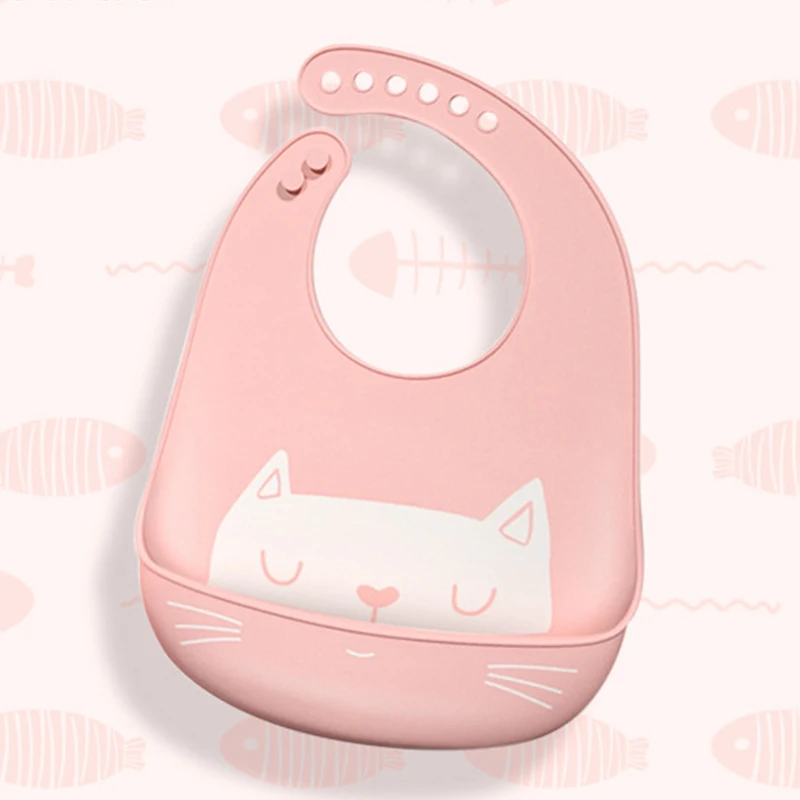Детский нагрудник для кормления, слюнявчик, полотенце, Мультяшные силиконовые фартуки, регулируемый слюнявчик для новорожденных, бандана, нагрудники, Детский водонепроницаемый тканевый нагрудник - Цвет: Pink Cat