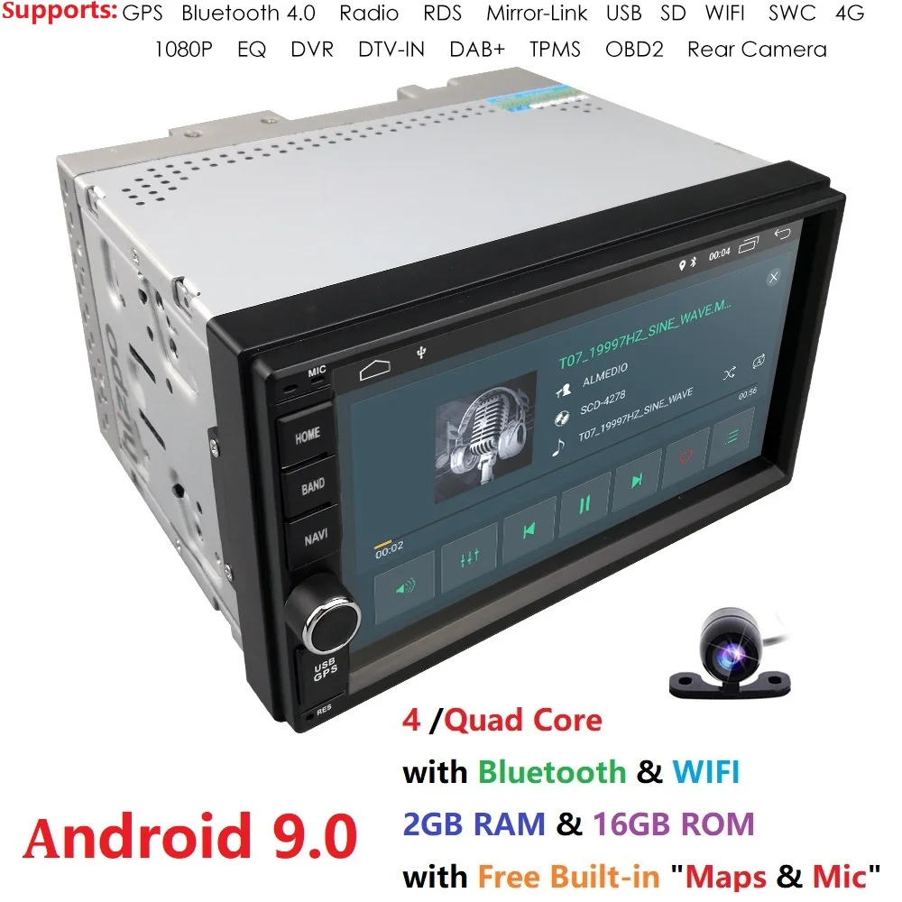Discount 7 Inch Android 9.0 Car Radio Stereo GPS Navigation Bluetooth USB SD 2 Din Touch Car Multimedia Player Audio Player Wifi Camera 1