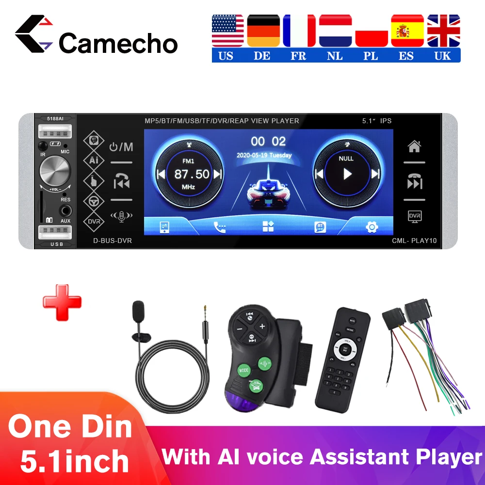 Автомагнитола Camecho 1 Din с сенсорным экраном 5 дюйма MP5 FM USB SD DVR|Мультимедиаплеер для