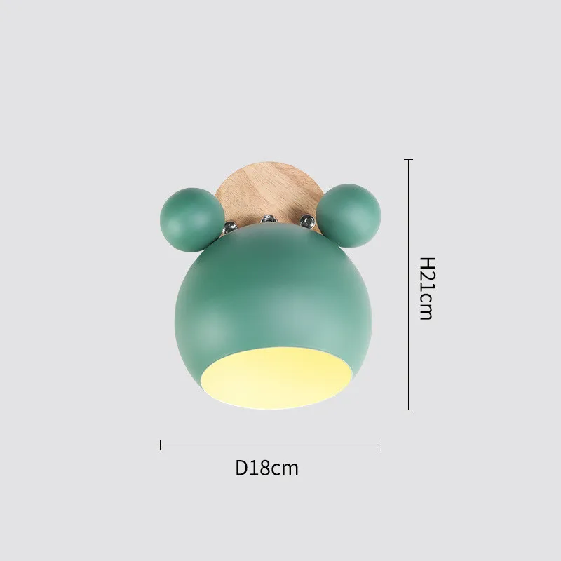 Креативный деревянный настенный светильник с Микки Маусом, скандинавский светодиодный светильник с макароном, E27, 5 цветов, настенный светильник для чтения детей, прикроватный светильник для спальни - Цвет абажура: Зеленый