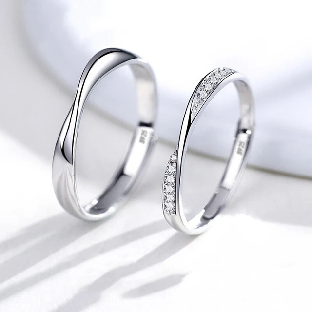 Buy Simple Couple Wedding Bands, 925 Sterling Silver CZ Men & Women Promise  Rings Size Adjustable Minimalist Rings Personalized Gift for Her Him Online  in India - Etsy