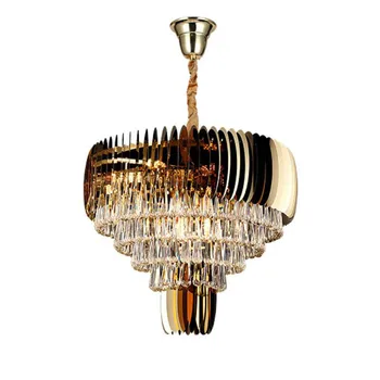 

HAIXIANG Modern Plating Golden Ceiling Lamp Luxury Crystal Lighting Lobby Chandelier Drops Light