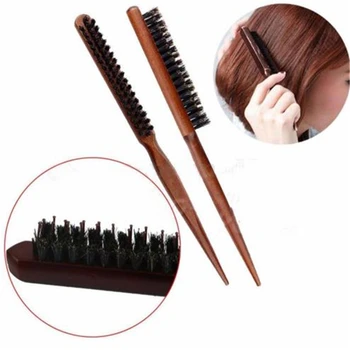 

1PC Professional Wooden Handle Salon Comb Hair Teasing Brush Back Comb Natural Boar Bristle Hairbrush Hairdressing Styling Tools