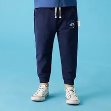 Детские весенние брюки в новом стиле г. Спортивные штаны в Корейском стиле с высокой талией, на завязках, с принтом цифр