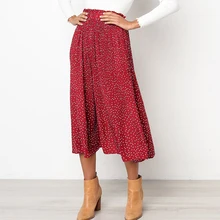 Вечерние юбки средней длины с карманами и эластичным полиэстером, в горошек, в повседневном стиле, для офиса, Женская винтажная мягкая плиссированная юбка