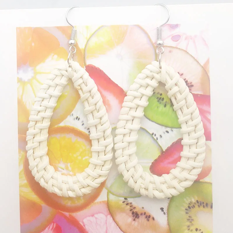 Bohemia Wicker Rattan Knit Earrings Ethnic Wood Bamboo Weaving Geometric Circle Statement Drop Earrings for Women Jewelry - Окраска металла: Ear hook 11