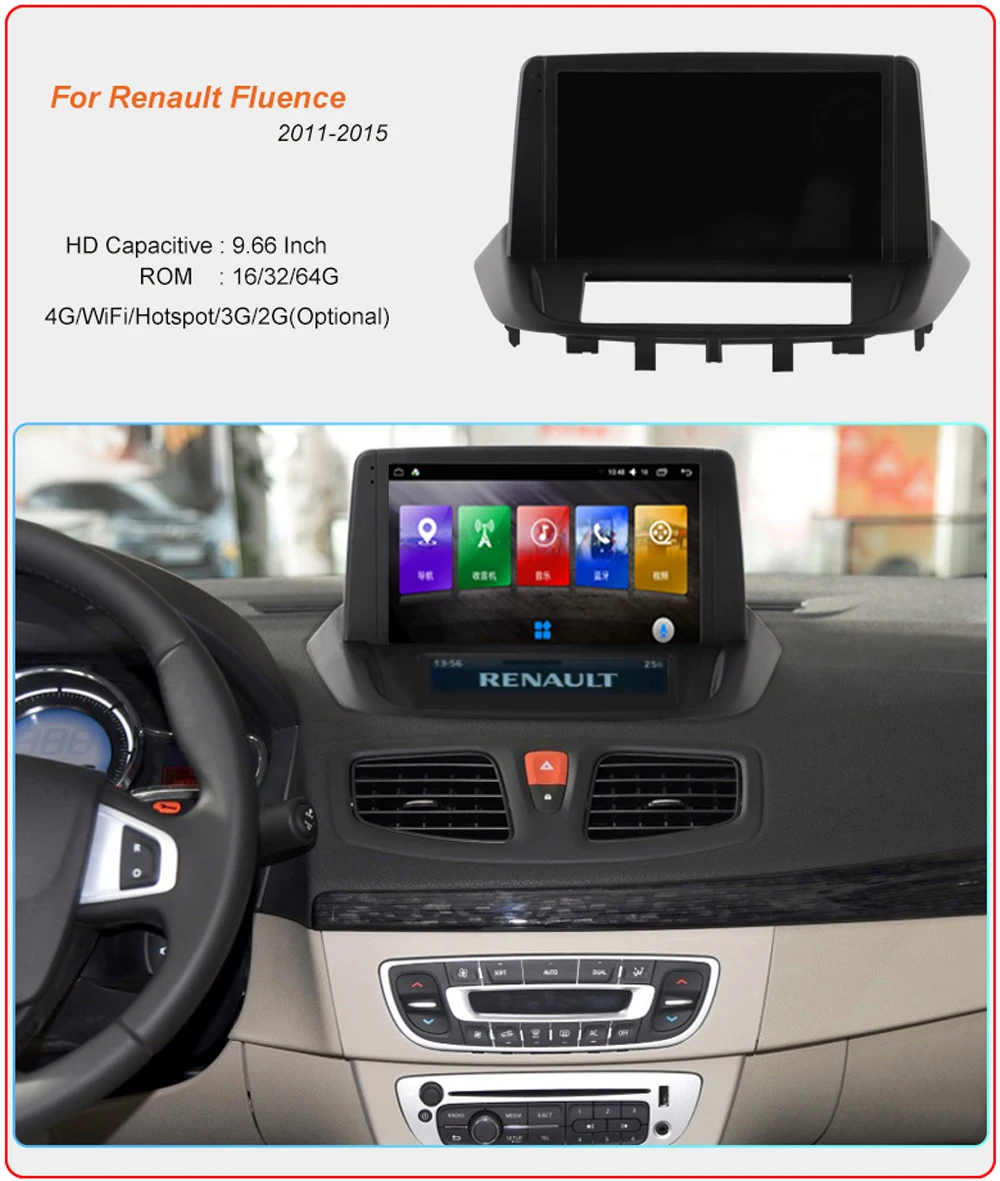 HD 9,66 дюймов Android 8,1 Автомобильный USB Мультимедийный Аудио Видео gps DVD умный голосовой навигационный плеер для Renault Fluence 2011