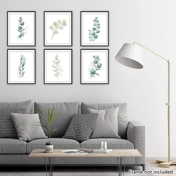 

6pcs/set Living Room Plant Decor Gift Wall Painting Botanical Studies Unframed Leaf Prints Canvas Simple Housewarming Kitchen