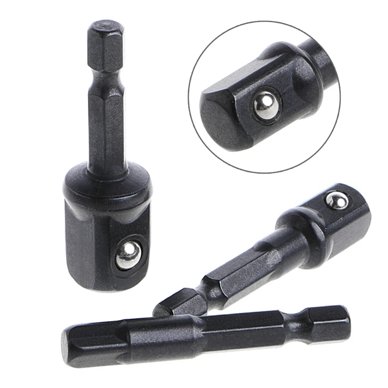 

3 Pcs Socket Adapter Set Hex Shank to 1/4 3/8 1/2 Inch Impact Driver Drill Bits R2LC