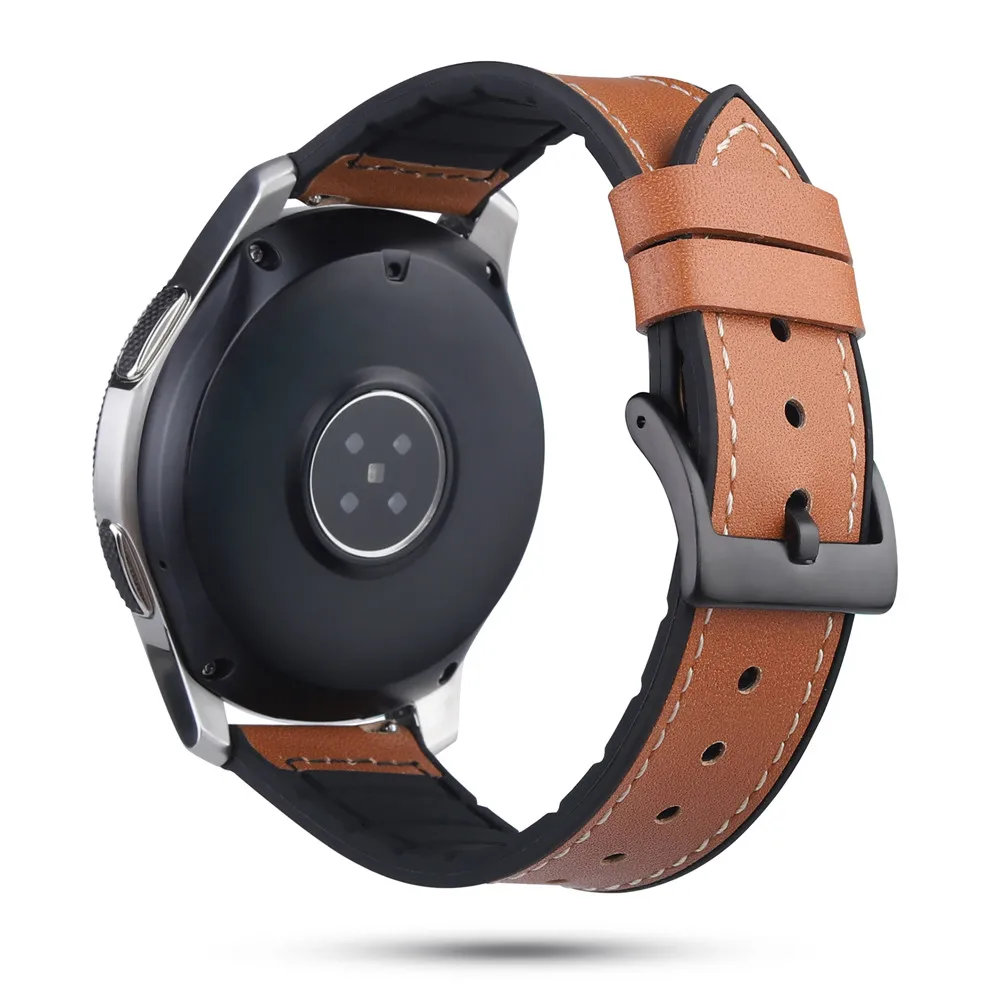 Dark brown Силиконовый+ кожаный ремешок для samsung Galaxy Watch Band Active 2 1/42 мм/46 мм/gear S3/Active2 браслет 20 мм 22 мм мягкий наручный ремень - Цвет ремешка: Dark brown