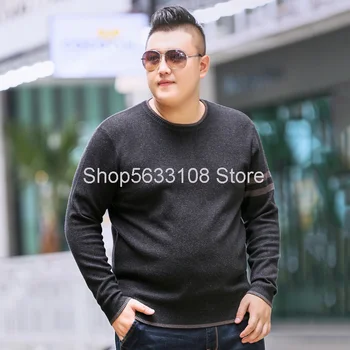 

Autumn Contrast Sweater Fat Man Trend Long Sleeve Knitting Shirt Plus Fat Plus Size Round Neck Pullover Fat Wool Shirt