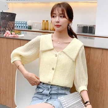 

Very Fairy Women's Top 2020 Summer New Sweet and Wild Temperament Doll Collar Chiffon Female Shirt Blouse Womens