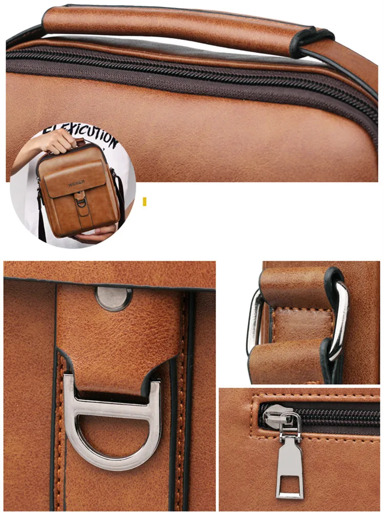 WEIXIER Men Crossbody Bag Shoulder Bags Vintage Men Handbags Large Capacity PU Leather Bag For Man Messenger Bags Tote Bag