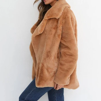 

Warm Solid Color Travel Daily Dating Woman Jacket Winter Slim Casual Lapel Streetwear Long Sleeve Soft Plush Ladies