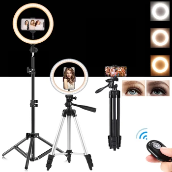

26cm LED Selfie Ring Light Trepied Circle Fill Light Photography Tiktok RingLight Dimmable Lamp Makeup Phone Stand Holder Tripod