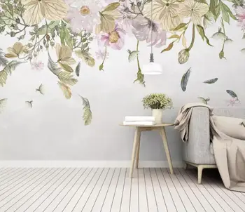 

CJSIR Custom Wallpaper Modern Small Fresh Leaves Floral Feathers Watercolor Style Background Wall Wallpaper for Kids Room Decor