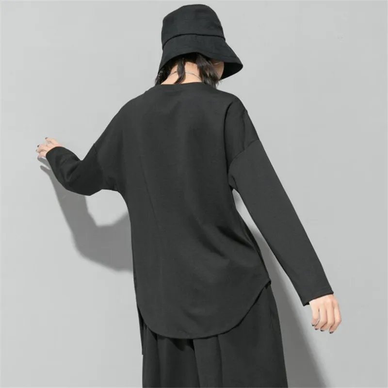 Autumn Women T-shirt Girl Casual Zipper Asymmetrical long sleeve t-shirt O-neck Blusas Women Tops Fashion Coat Clothes