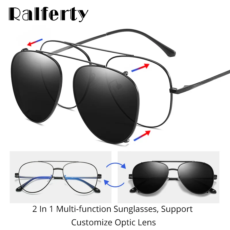 Ralferty Prescription Sunglasses Women Men Polarized Clip On Glasses Pilot Myopia Ladies Spectacle Frame 0 Degree Z17208