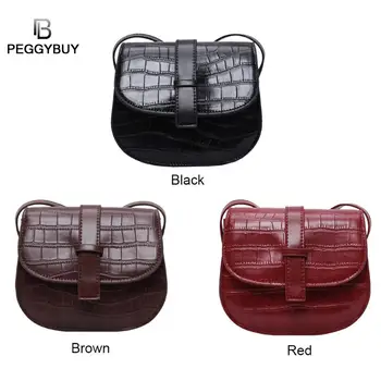

Retro Stone Pattern Crossbody Bags for Women 2020 Fashion Saddle Bag Lady Casual Solid Small PU Leather Shoulder Handbag