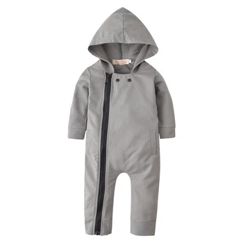 

Hot sale Autumn Baby Boy Casual Zipper Design Hoodie Romper Infant Long Sleeve Jumpsuit Costumes