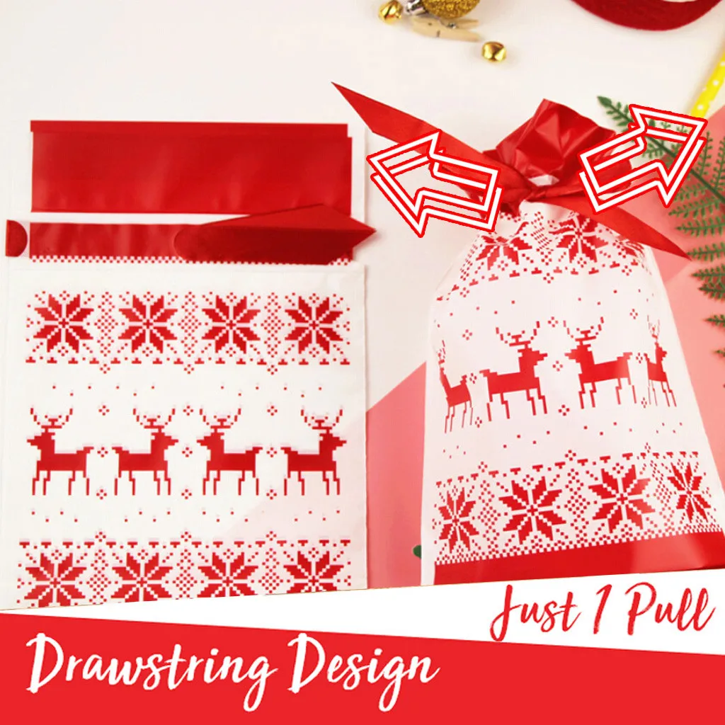 50PCS Christmas Drawstring Gift Bag Santa Claus Elk 23.5x15cm