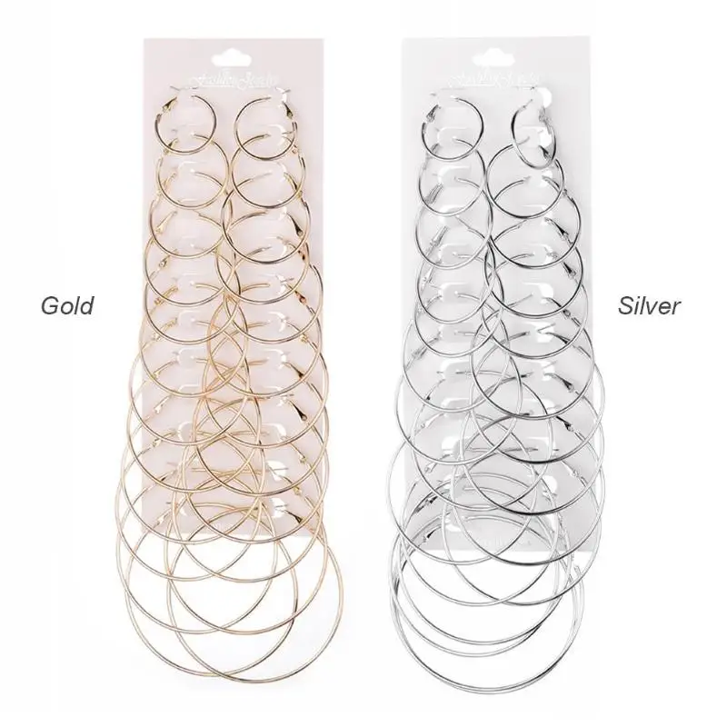12 Pairs Hoop Earrings Set Big Circle Earring Fashion Jewelry for Women Girls Steampunk Ear Clip Ear Hoop Women Jewelry Gift