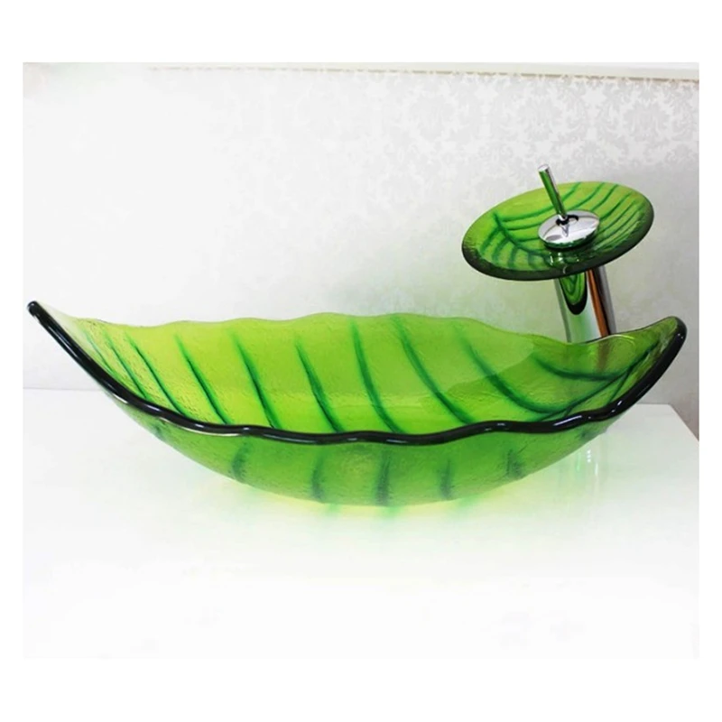 

2023 New Tempered Glass Countertop Basin Creative Tree Leaf Washbowl Toilet Carving Art Sink Hotel Bathroom Hand Basin + Faucet