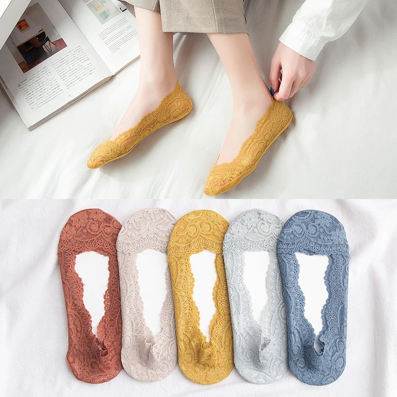 10pair/lot Lace shallow invisible socks ladies summer thin Solid socks Colorful socks