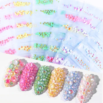 

1 Bag Fluorescence Crystal AB Nail Rhinestones Mix Size Glass Gem 3D Flatback Strass Nail Art Decorations Glow In UV Light