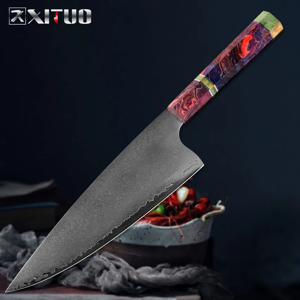 XITUO Дамаск Сталь шеф-повара Ножи 67-слой Профессиональный японский нож кирицукэ гьюто утилита Убойный нож Пособия по кулинарии Инструменты