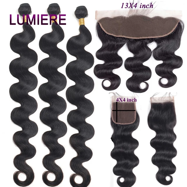 Lumiere 30 40inch Body Wave Human Hair Bundle With Closure 100% Remy Human Hair Weave Bundle With Frontal Closure Hair Extension 1