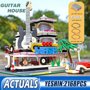 

Mould King MOC city Creative Downtown Diners Guitar house StreetView Model Building Blocks Bricks Kids Educational Toys Gift