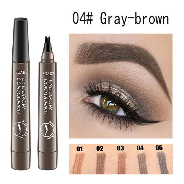 Waterproof Natural Eyebrow Pen Four-claw Eye Brow Tint Makeup three Colors Eyebrow Pencil Brown Black Grey Brush Cosmetics 10