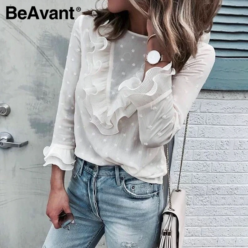 polla Recomendado Suavemente BeAvant Streetwear blusas casuales de manga larga para damas Polka Dot  volantes blusa camisas elegantes primavera mujeres 39 S verano Retro|Blusas  y camisas| - AliExpress