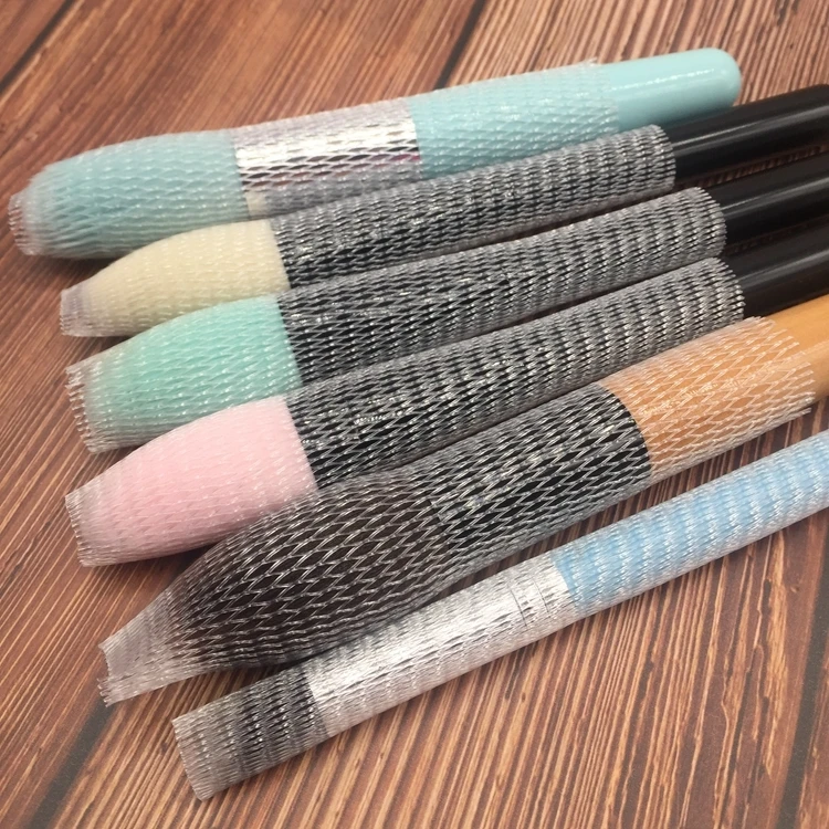 

50PCS/lot White Plastic PE Makeup Brushes Net Protector Guard Elastic Mesh Beauty Make Up Cosmetic Brush Pen Cover