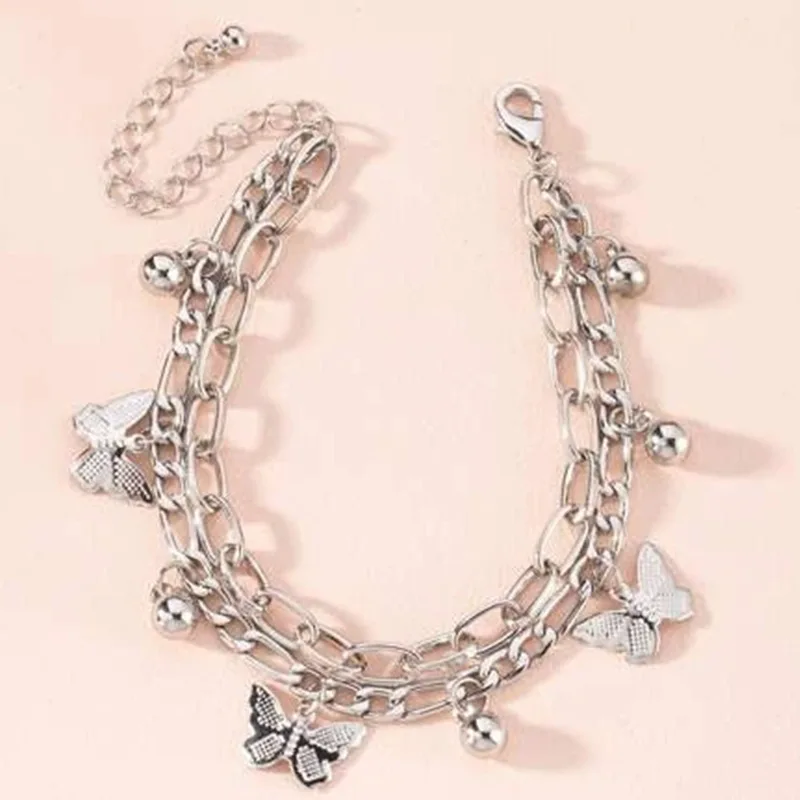 Butterfly Bracelet Woman Layered Girl Bracelets Tassel Fashion Clavicle Chain Lady Party European Zinc Alloy Collares chain bracelet
