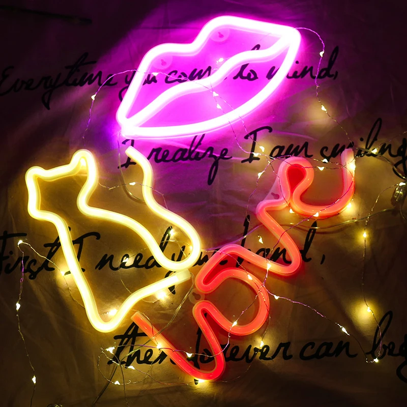 Led Neon Light USB Rechargeable/Battery Colorful Rainbow Neon Sign LED Neon Decorative Lights for Room Home Party Neon Lamp